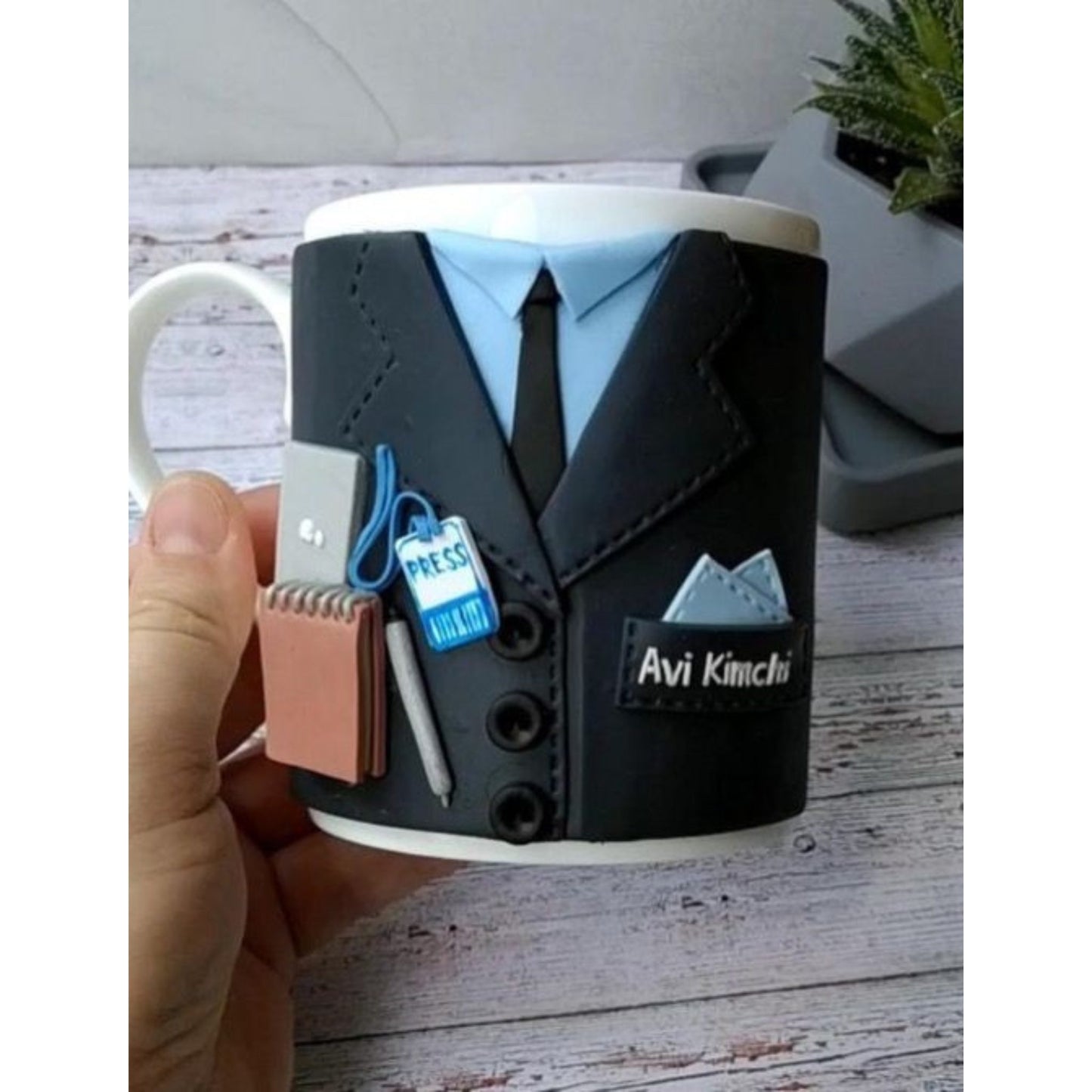 Cana personalizata pentru antreprenori, handmade, cu lut polimeric Fimo, cadou unic pentru antreprenori.