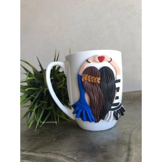 Cana pentru cea mai buna prietena, personalizata cu lut polimeric Fimo "Best friend", cadou unic pentru prietena.