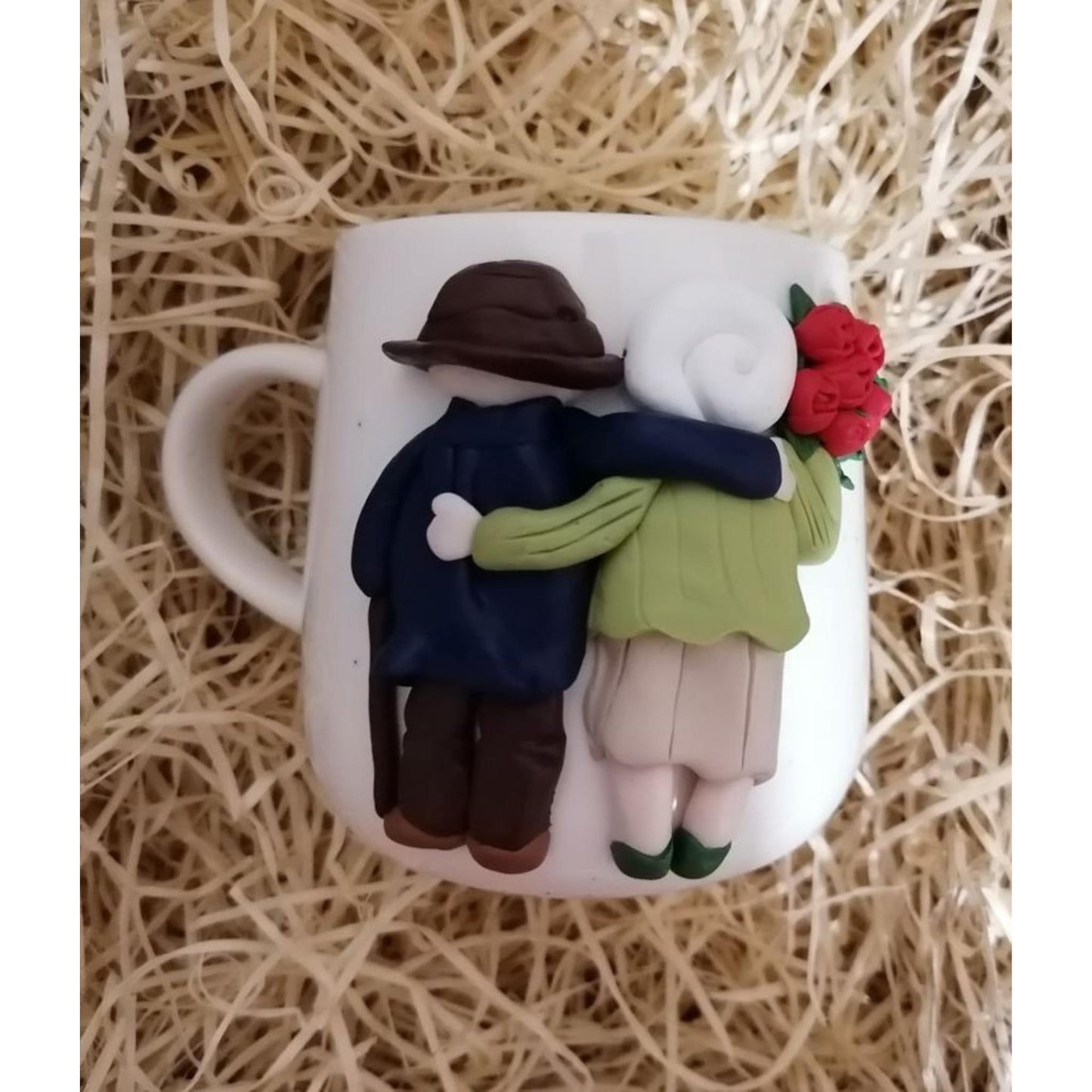 Cana personalizata pentru bunici cu lut polimeric Fimo, lucrata handmade, ideala de cadou unic pentru bunici.