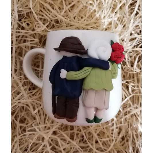 Cana personalizata pentru bunici cu lut polimeric Fimo, lucrata handmade, ideala de cadou unic pentru bunici.