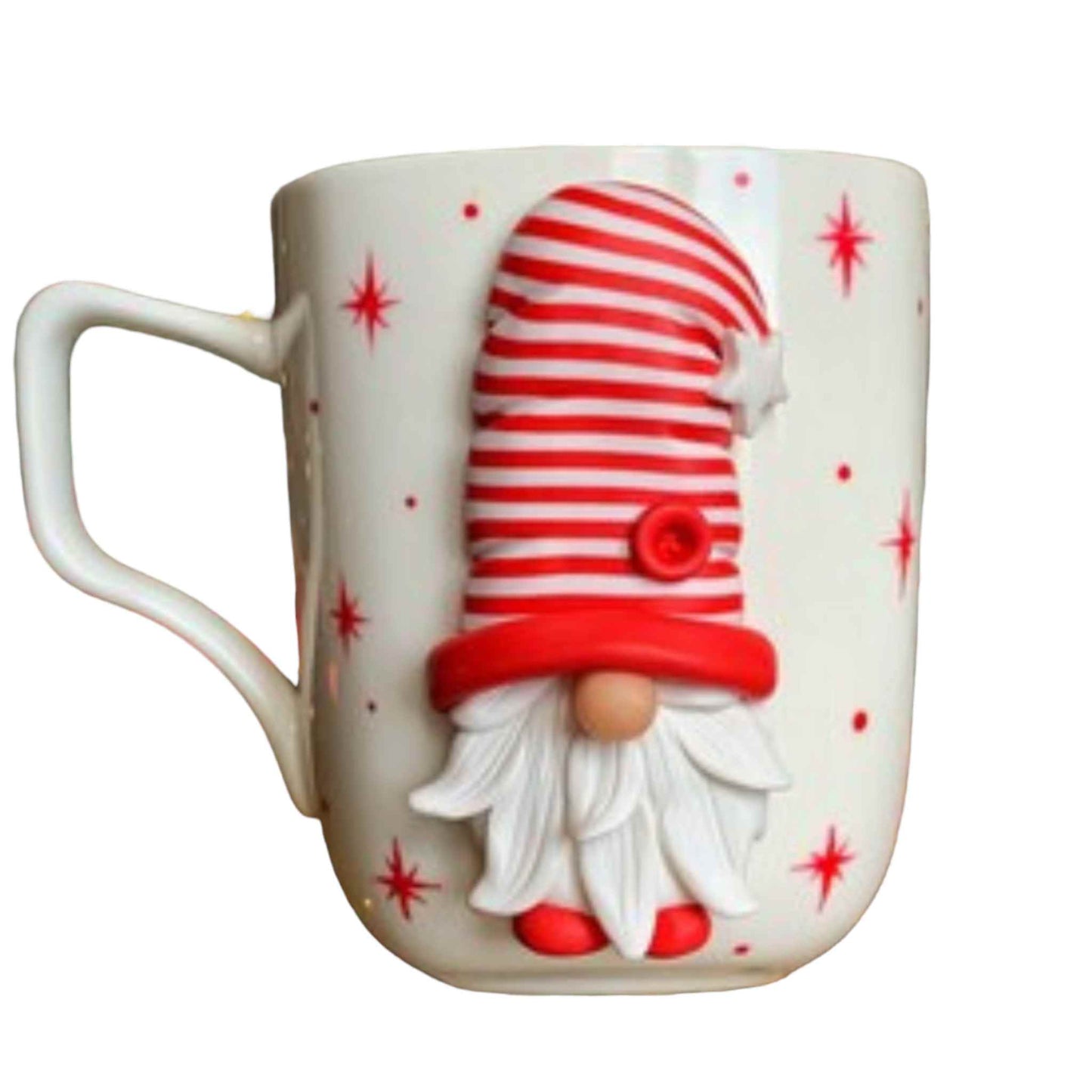 Cana de Craciun cu lut polimeric Fimo, handmade, model "Gnom" de Craciun. Cana personalizata de Craciun.