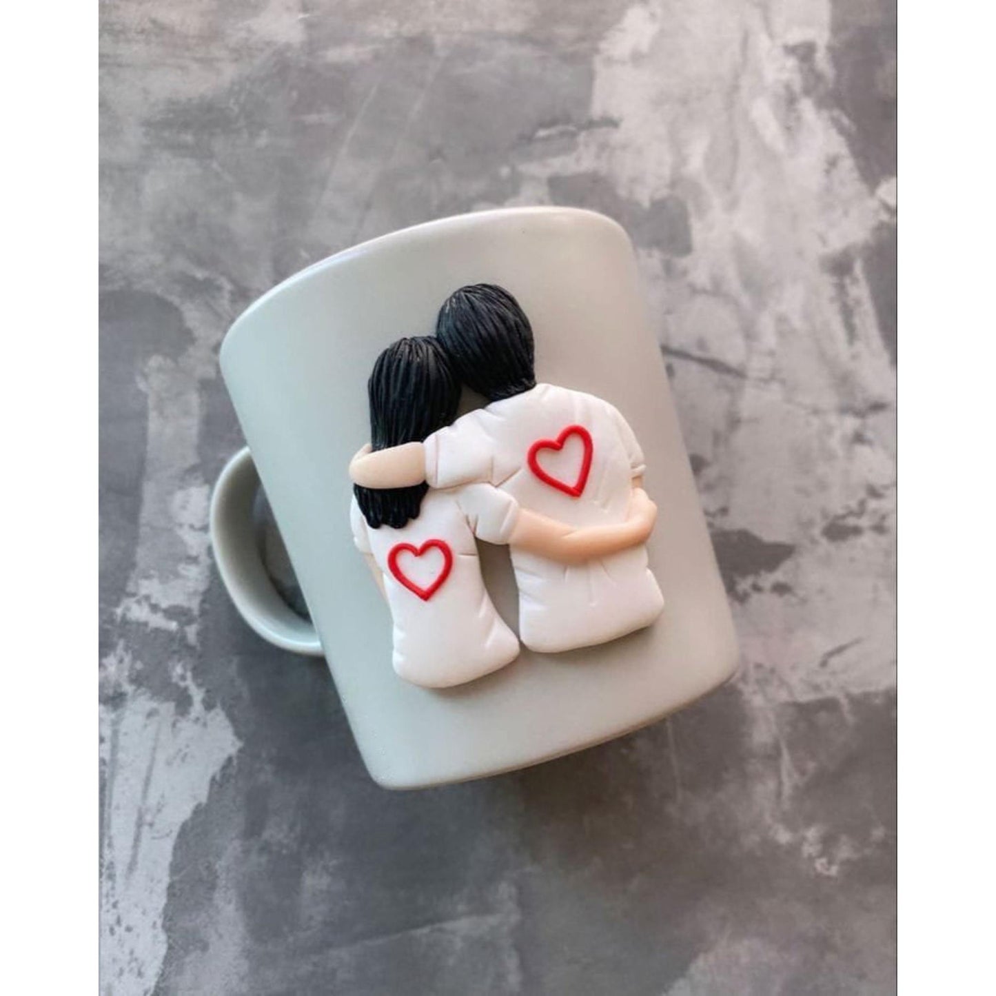 Cana de cuplu personalizata cu lut polimeric Fimo, handmade. Cadou unic de ziua indragostitilor.