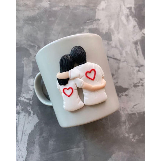 Cana de cuplu personalizata cu lut polimeric Fimo, handmade. Cadou unic de ziua indragostitilor.