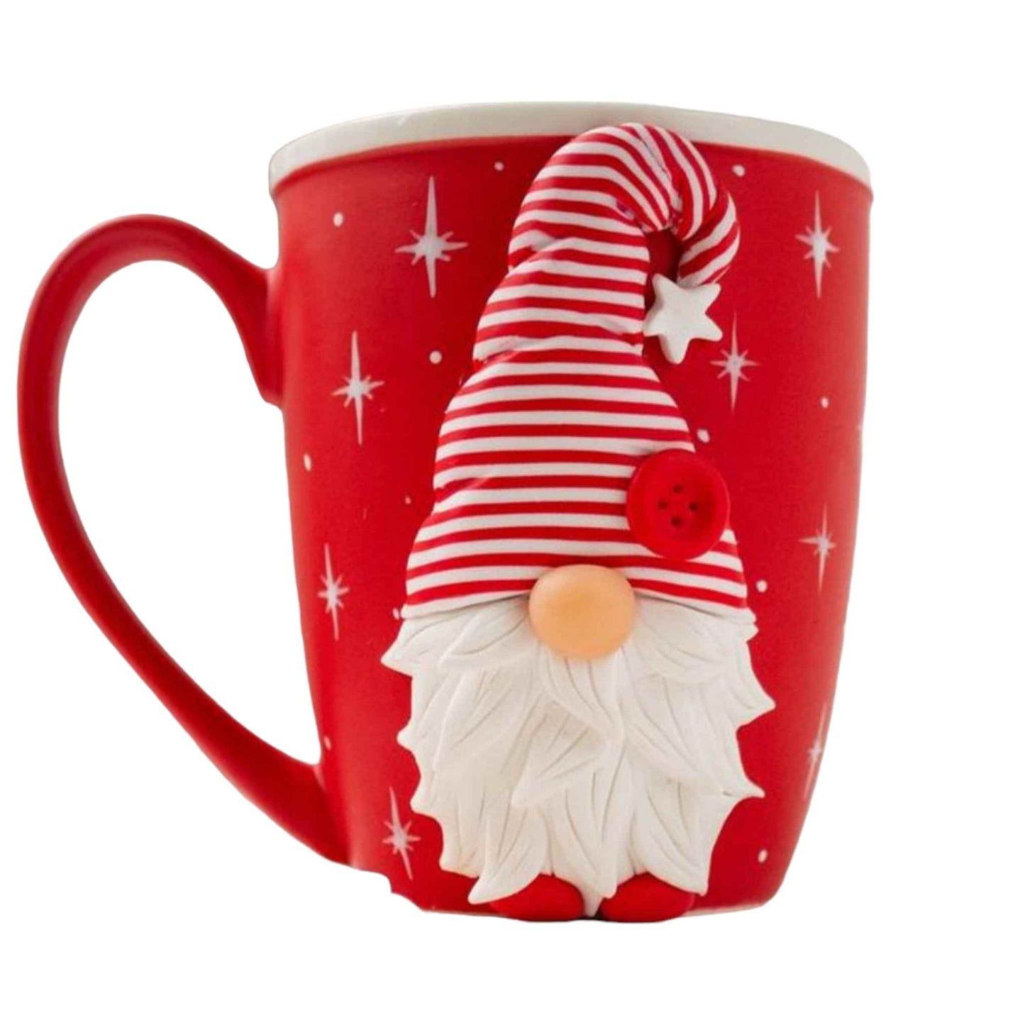 Cana de Craciun, lucrata manual cu lut polimeric Fimo, handmade, alba, de 350 ml.