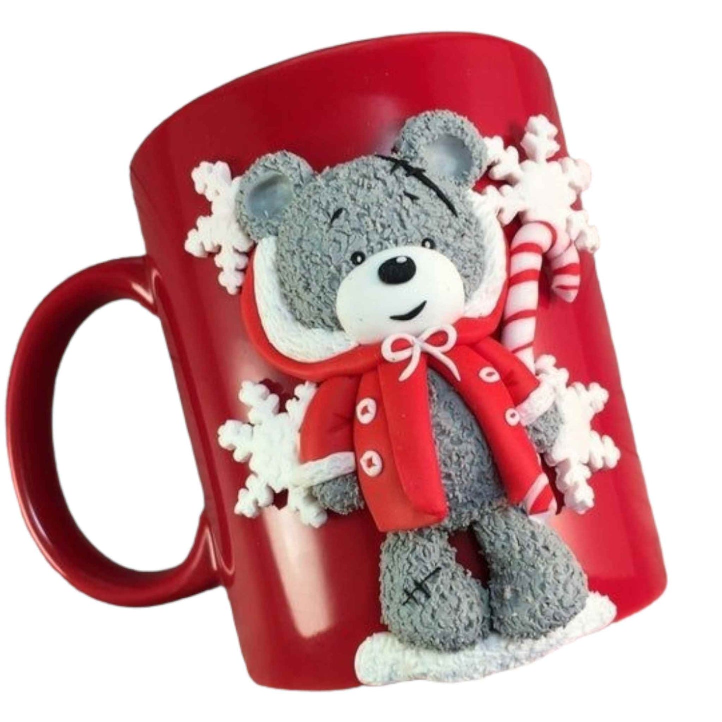 Cana de Craciun cu lut polimeric Fimo, fara fundal, decorata de Craciun, Decoratiune unica de Craciun.