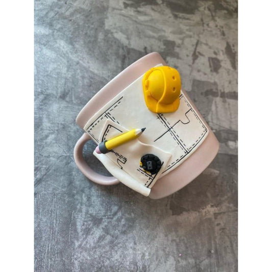 Cana personalizata pentru ingineri sau arhitecti cu lut polimeric Fimo, lucrata manual, handmade.