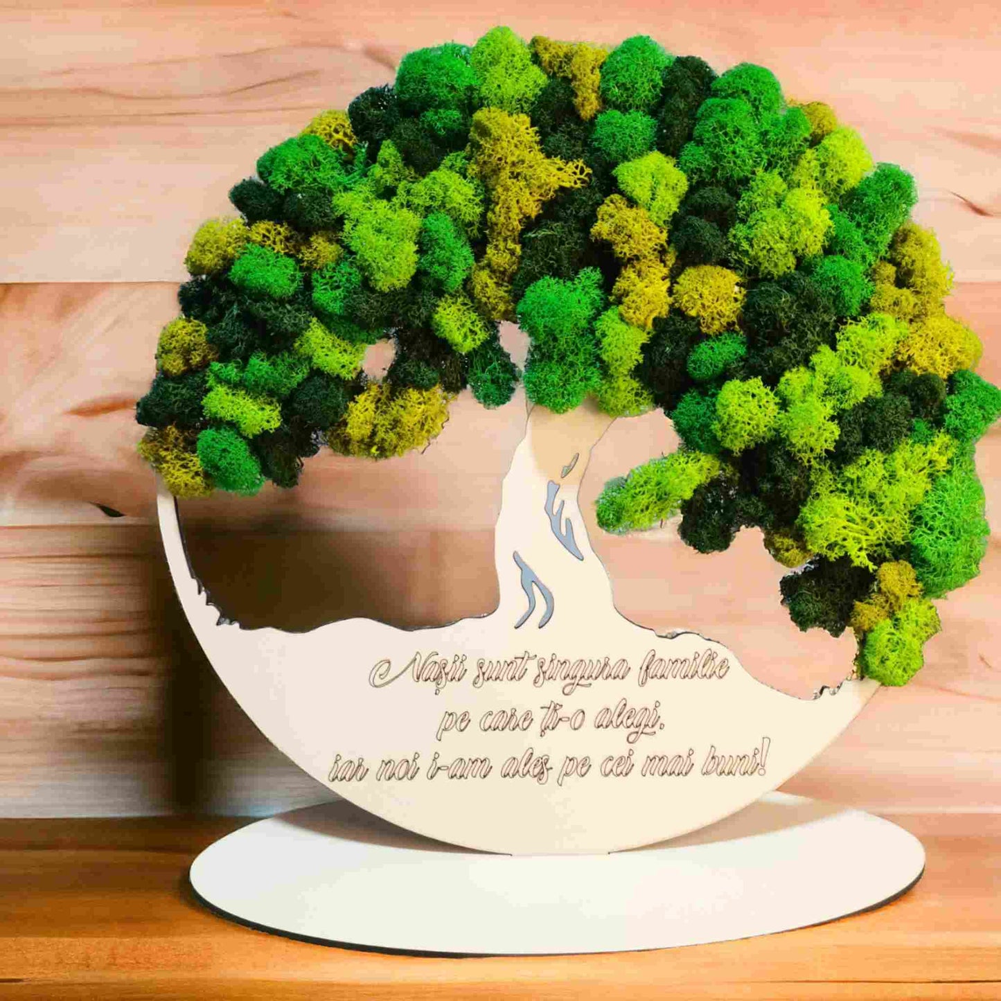 Copacul vietii personalizat cu licheni naturali si text pentru nasi. Cadou personalizat pentru nasi.