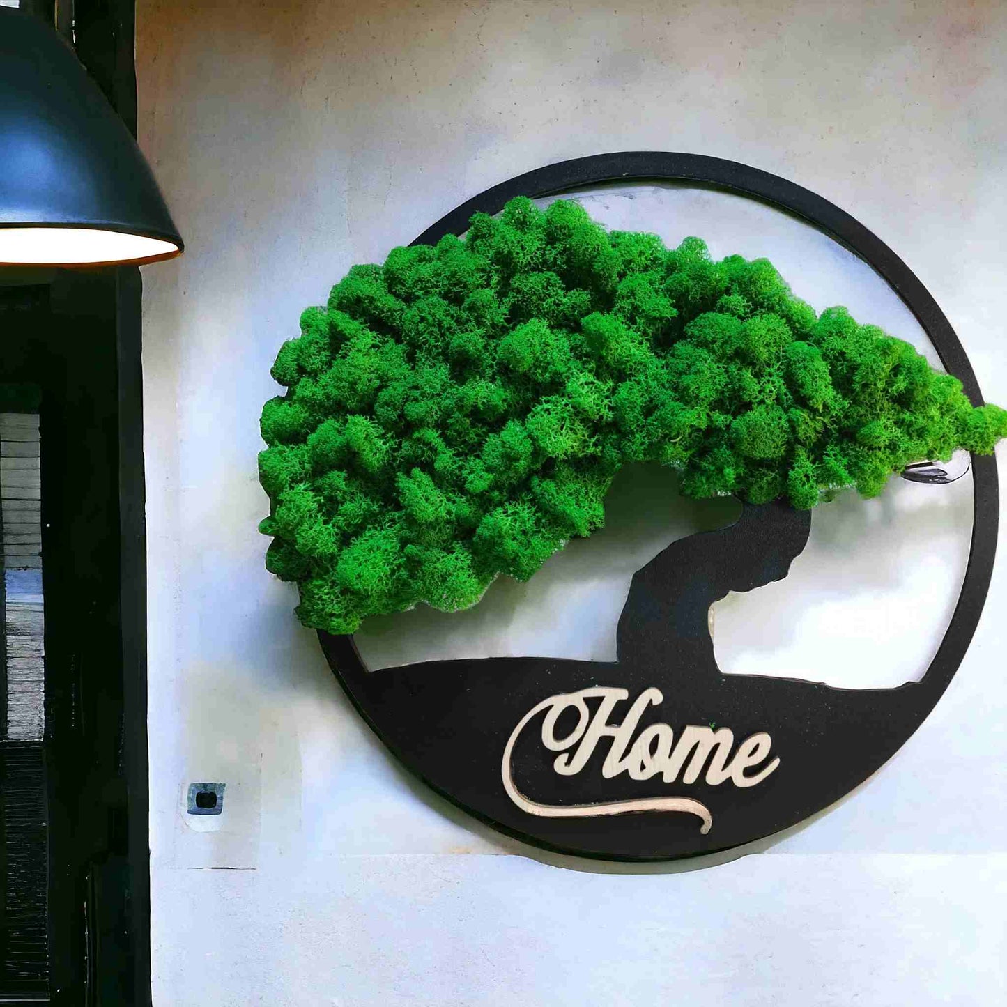 Copacul vietii cu licheni naturali si textul home. Tablou cu licheni Copacul vietii. Decor natural casa.