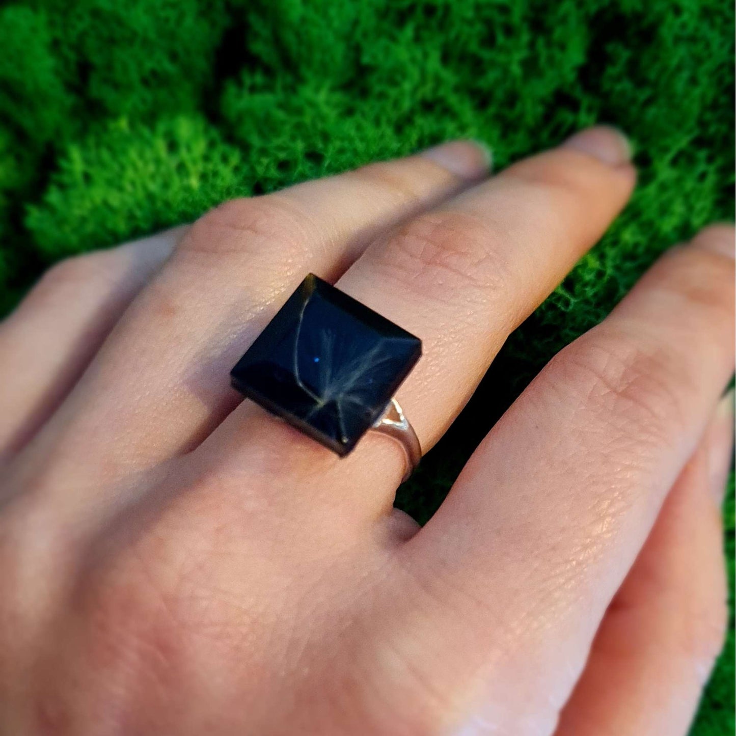 Inel Rasina Epoxidica si Argint, cu puf de papadie