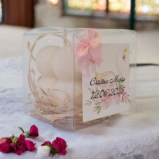 Marturii de botez fetita, lumanare bubble in cutiuta personalizata, eleganta.