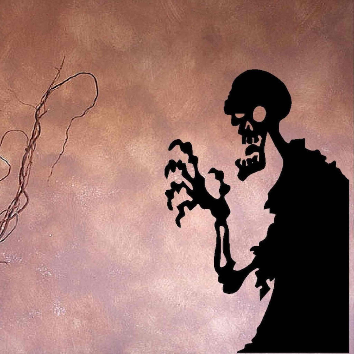 Sticker cu Zombie de Halloween, negru. Decoratiune de Halloween cu aplicare usoara pe geam sau perete.