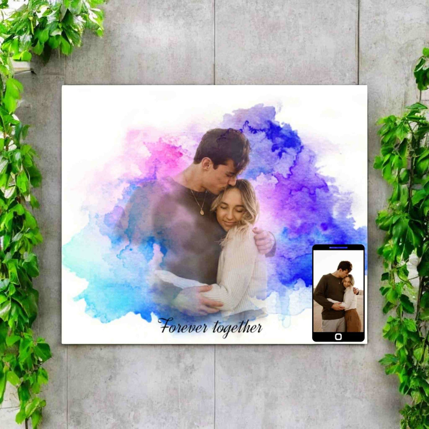 Tablou Canvas personalizat cu poza cu efect watercolor, de cuplu, format A4.