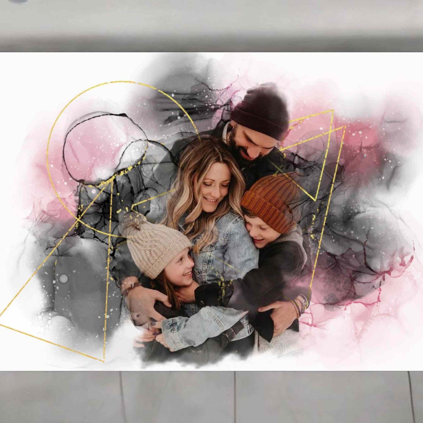 Tablou Canvas personalizat, de familie personalizat cu poza si efect acuarela.