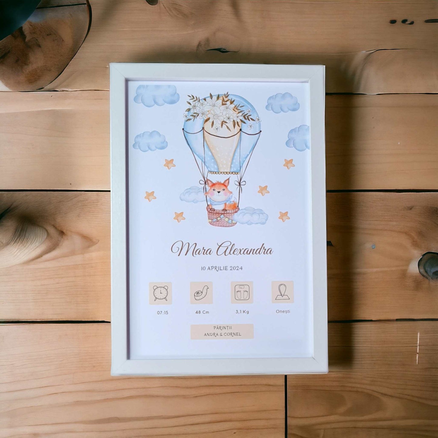 Tablou personalizata date bebe nastere, model fetita. Cadou personalizat Botez.