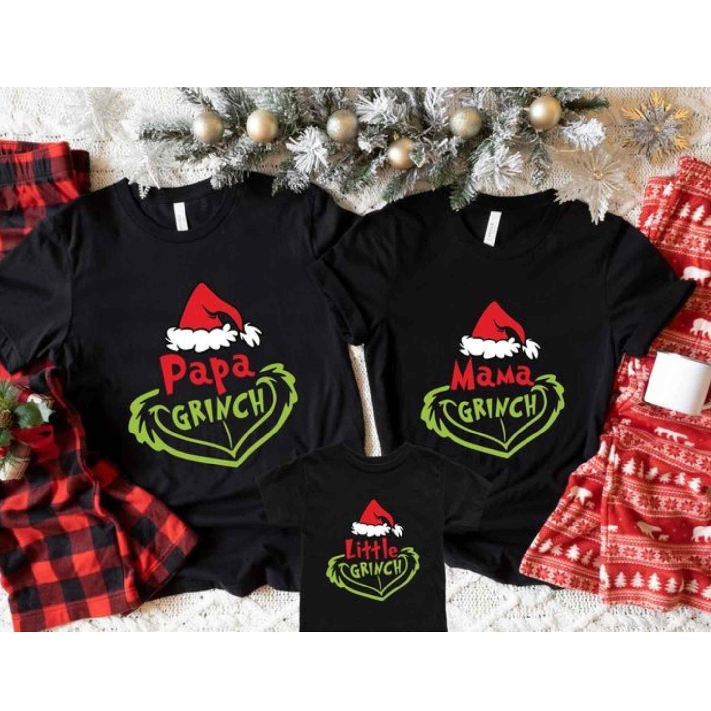 Tricouri de Craciun de familie, personalizate cu Grinch de Craciun, 100% bumbac.