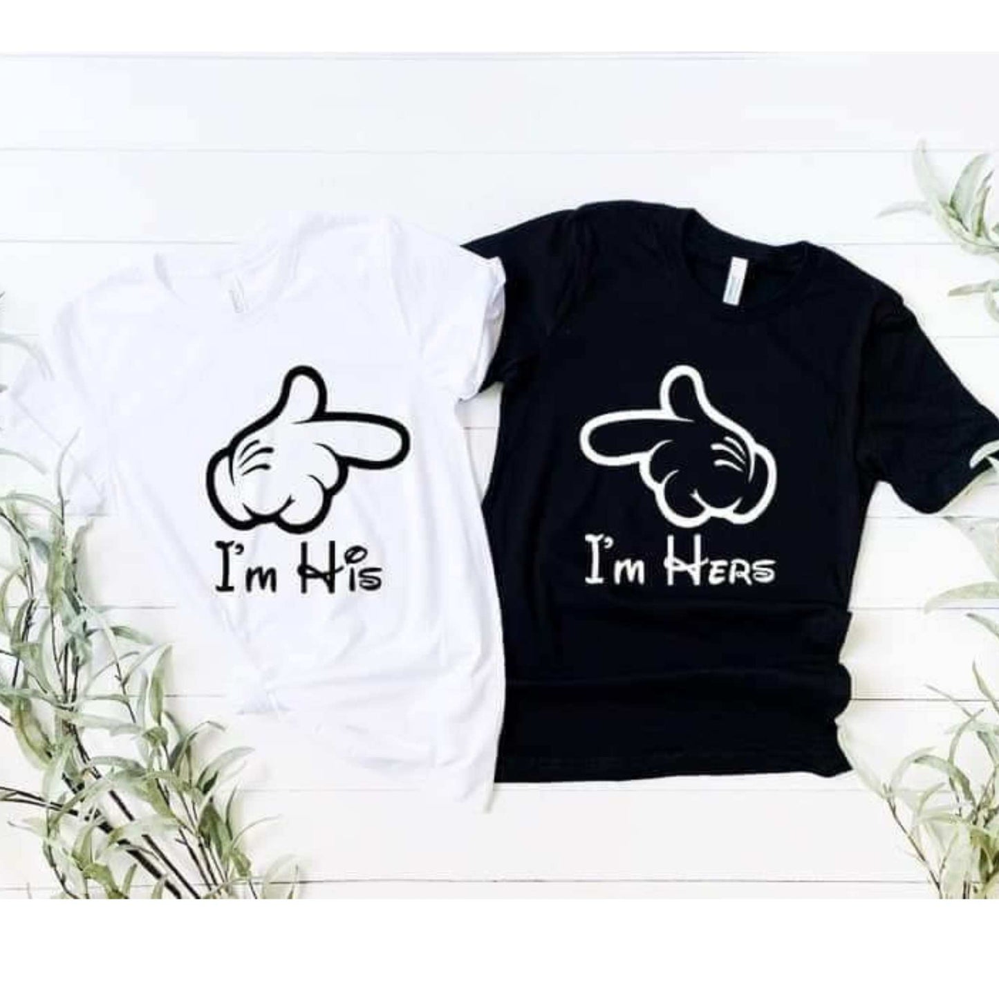 Tricou personalizat de cuplu, 100% bumbac, cu textul "I'm His / I'm Hers".