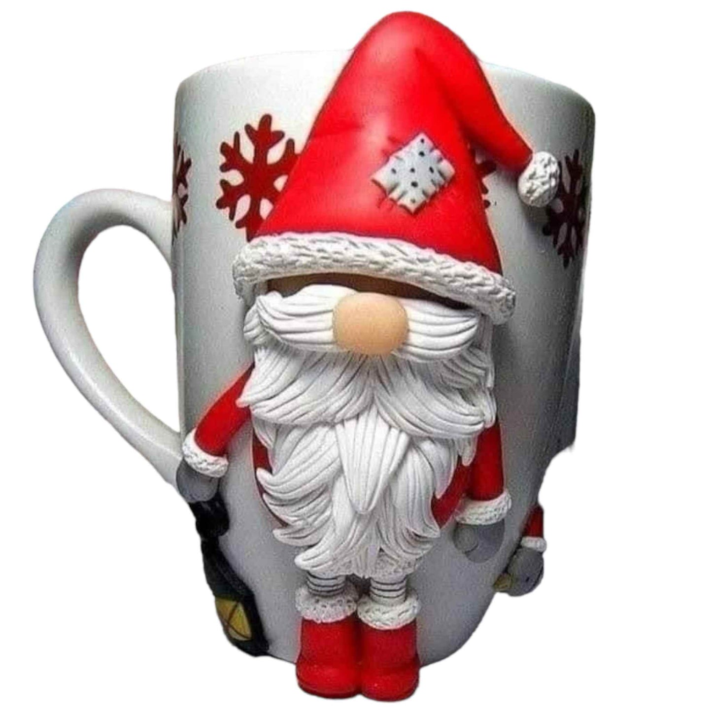 Cana de Craciun cu lut polimeric Fimo, personalizata manual cu "Figurina Mosulet de Craciun". Cadou unicat.