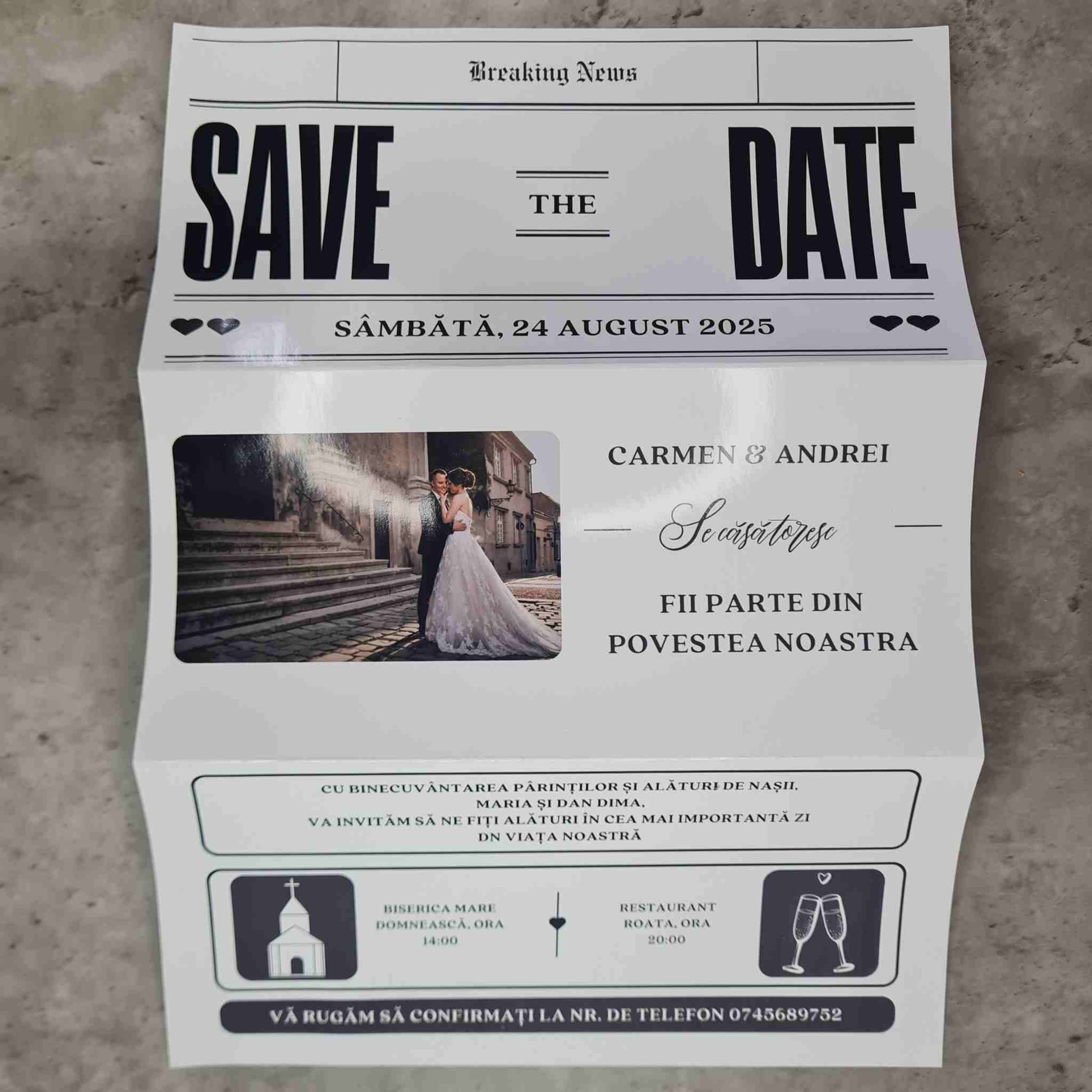 Invitatie de nunta, ieftina, model ziar de nunta - DenisGift