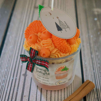 Lumanari de Craciun handmade, tip desert cu portocale din ceara naturala de soia.