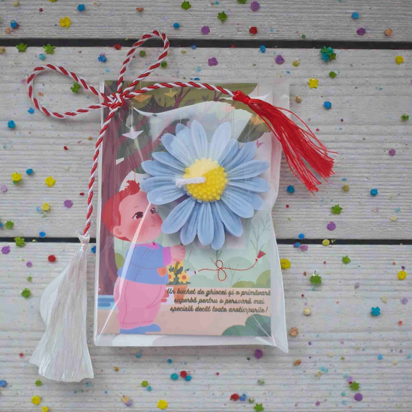 Matisor de 1 si 8 Martie, lumanare margareta, realizata handmade, cu mesaj pentru mama, educatoare.