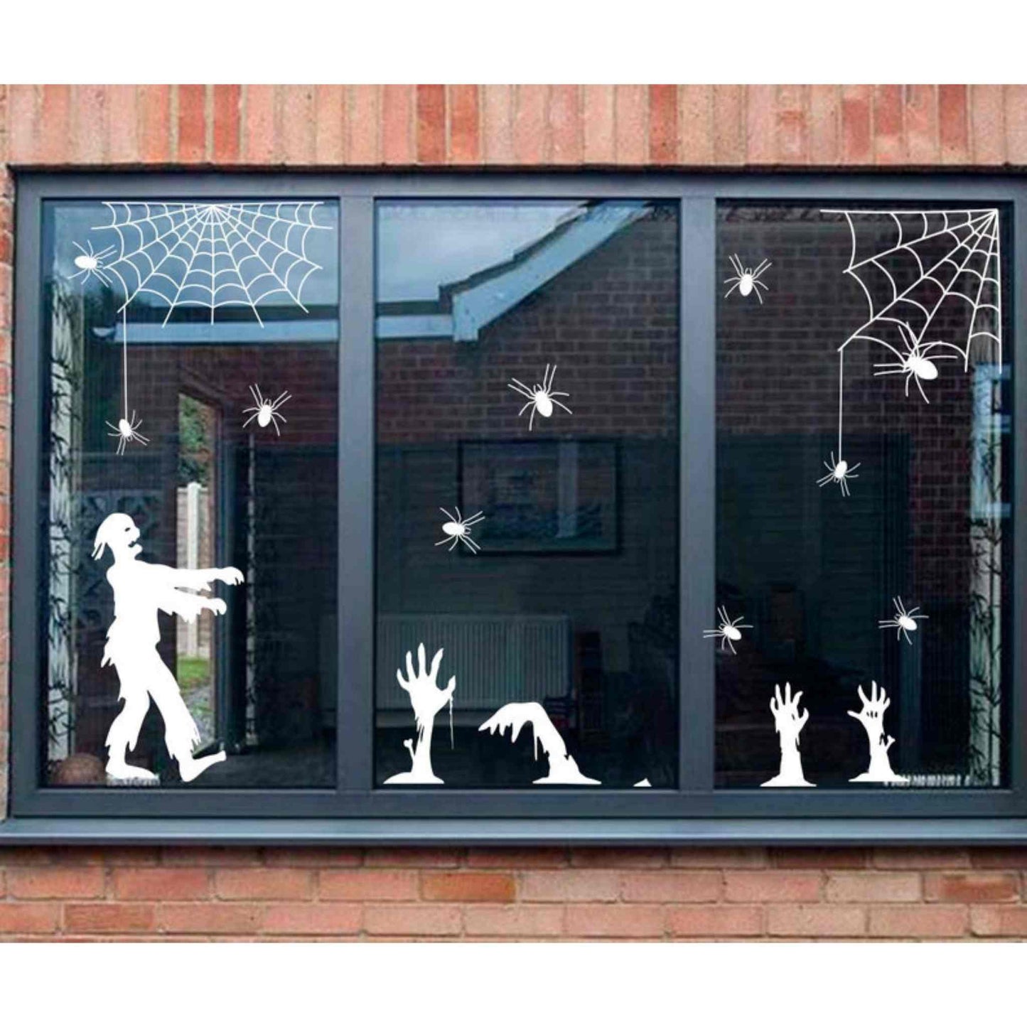 Set stickere de Halloween, cu zombie si paianjeni, pentru geam sau perete.