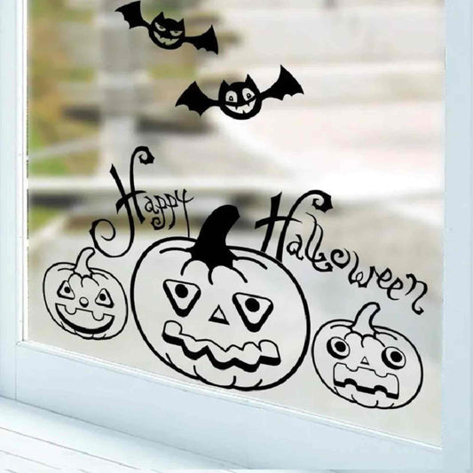 Sticker Halloween cu bostani si textul " Happy Halloween",negru, pentru perete sau geam.