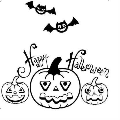 Sticker de Halloween, dovleac si textul "Happy Halloween", negru, pentru geam sau perete.