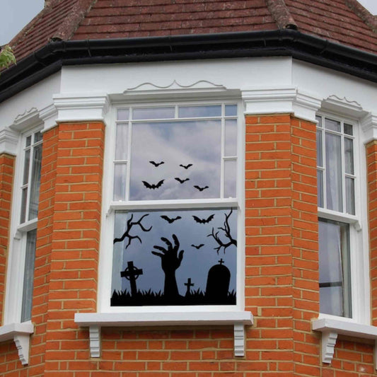 Sticker decorativ de Halloween, negru, pentru geam, perete sau auto, cu aplicare usoara.