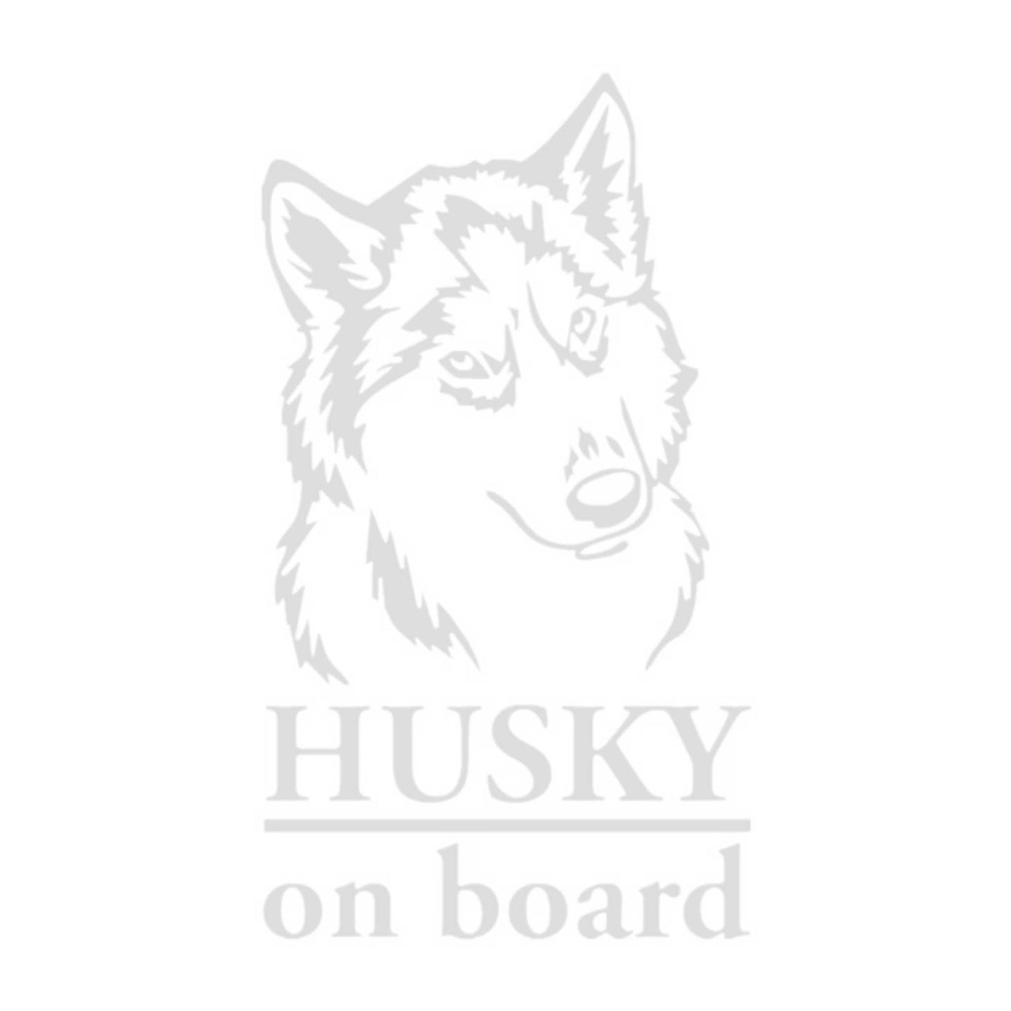 Sticker Husky on board, alb, cu aplicare usoara. Sticker Husky on board rezistent la jet de apa.