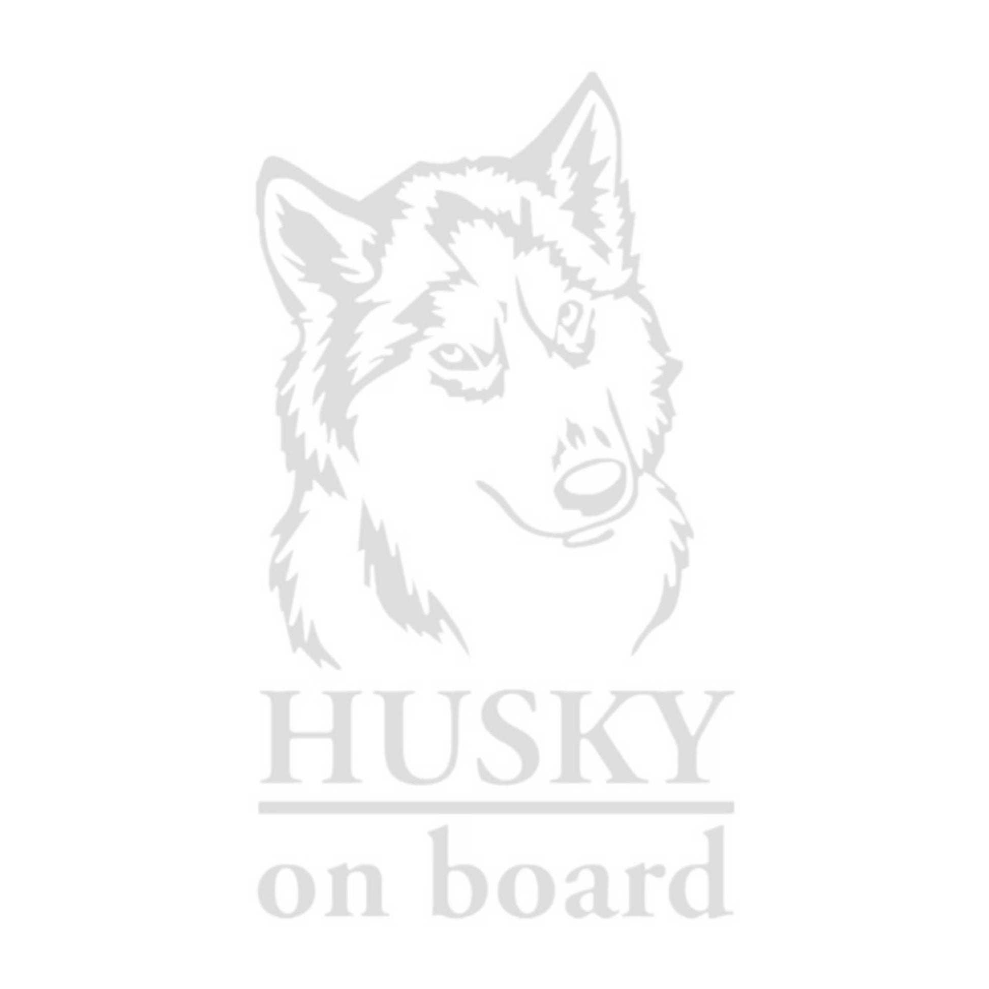 Sticker Husky on board, alb, cu aplicare usoara. Sticker Husky on board rezistent la jet de apa.