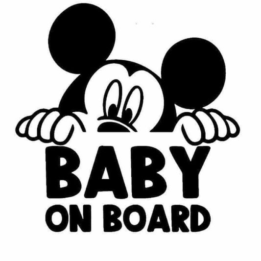 Sticker "Baby on board" auto, cu Mickey Mouse. Stickere auto ieftine.