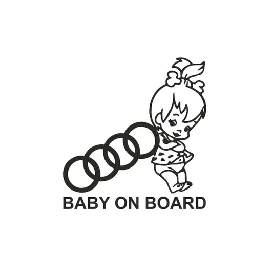 Stickere auto Baby on board cu logo Audi, rezistente la jet de apa si zgarieturi.