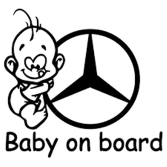 Sticker Baby on Board cu logo Mercedes rezistent la jet de apa si zgarieturi.Stickere auto ieftine.