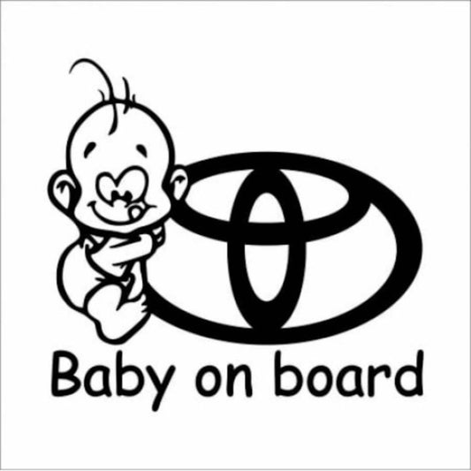 Sticker Baby on Board cu logo Toyota, rezistent la jet de apa si zgarieturi, nergu, 20 cm., 
