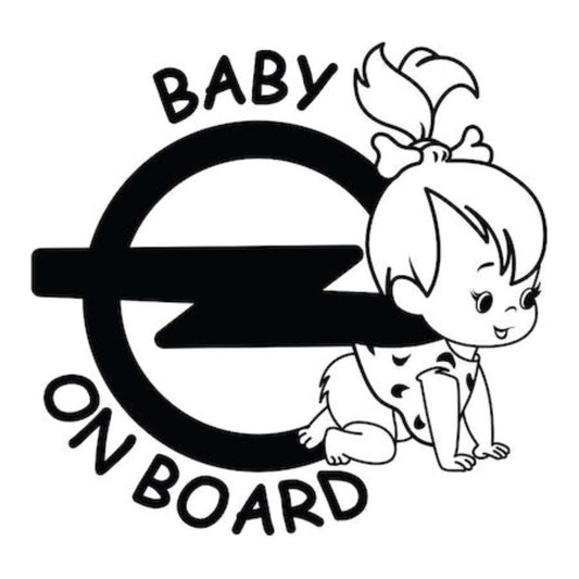 Sticker Baby on board auto, rezistent la jet de apa. Sticker baby on board cu logo Opel.