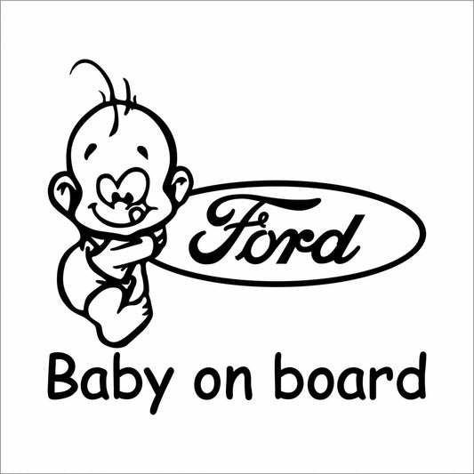 Sticker auto Baby on board, baiat, logo Ford, rezistent, cu aplicare usoara.