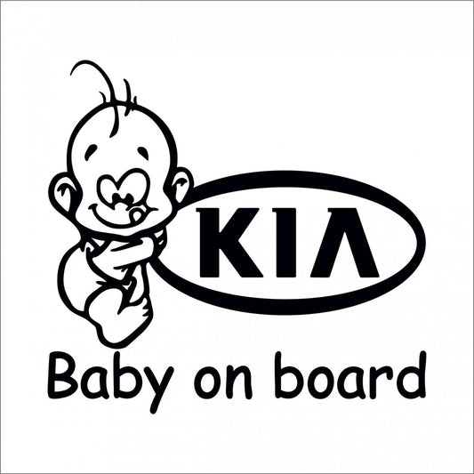 Sticker auto Baby on board, baiat, logo KIA, cu aplicare usoara, rezistent la jet de apa.