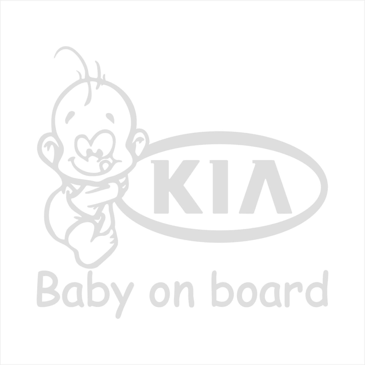 Sticker Baiat on board, auto, alb, cu logo Kia. Sticker baby on board rezistent.