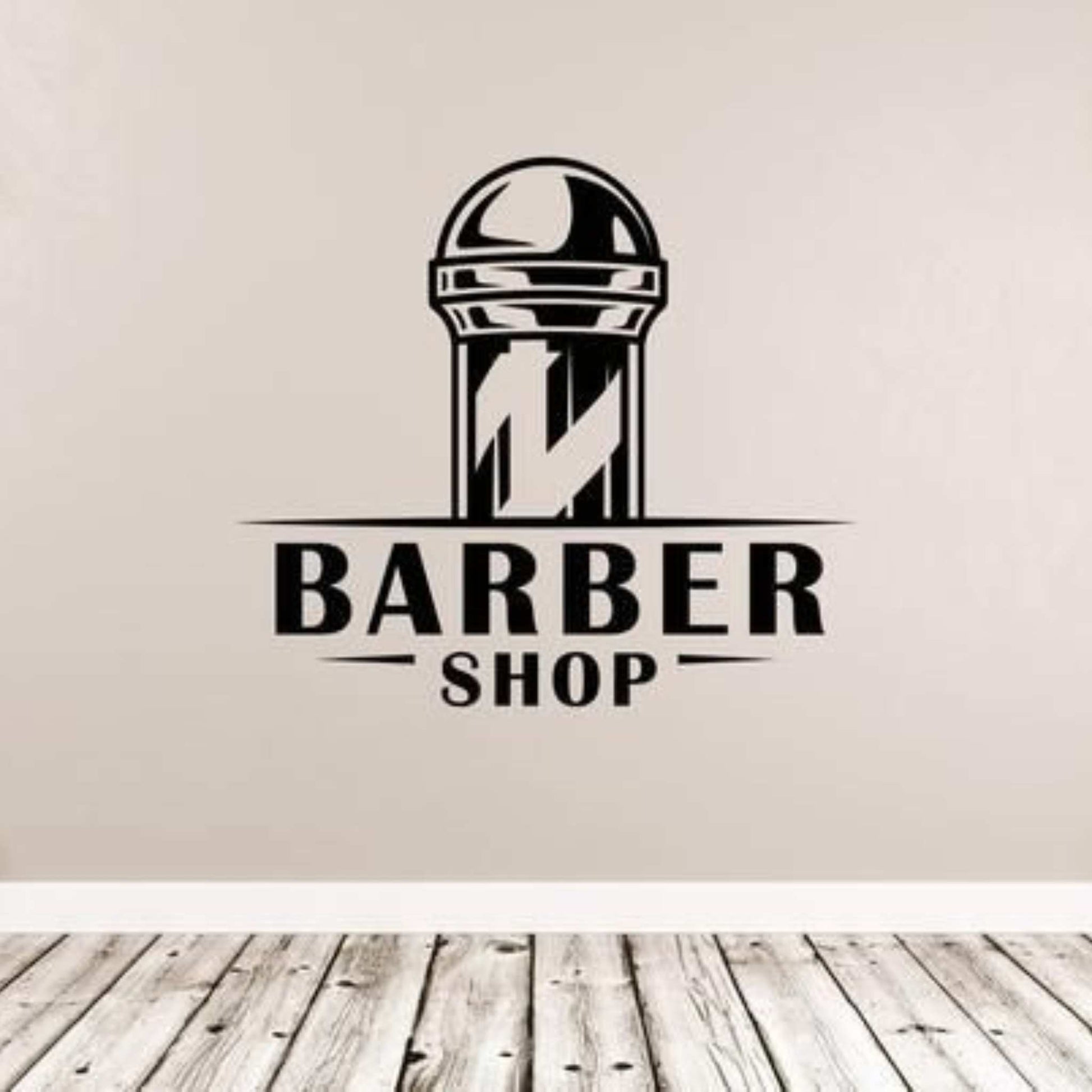 Sticker Barbershop sau frizerie pentru perete sau geam cu model "Barber Pole" din oracal negru usor de aplicat.