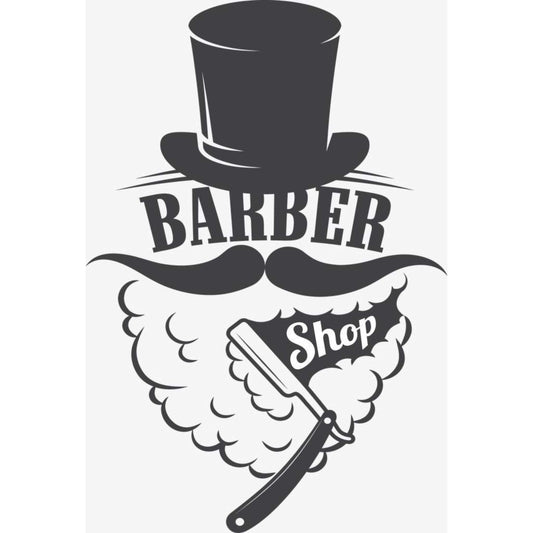 Sticker Barbershop negru, model barba, din autocolant negru Oracal de 66x59 cm.