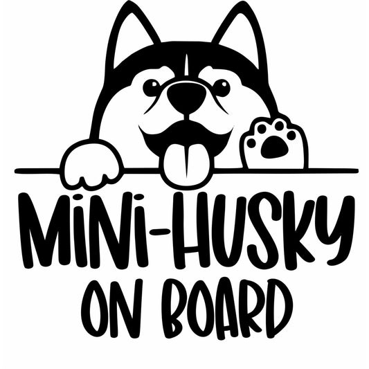 Sticker Mini Husky on board cu plicare usoara, rezistente la apa si  zgarieturi. Sticker auto Mini Husky on board.