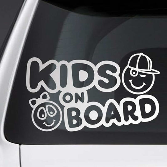 Sticker auto Kids on board rezistent la jet de apa si zgarieturi, alb, 20 cm.