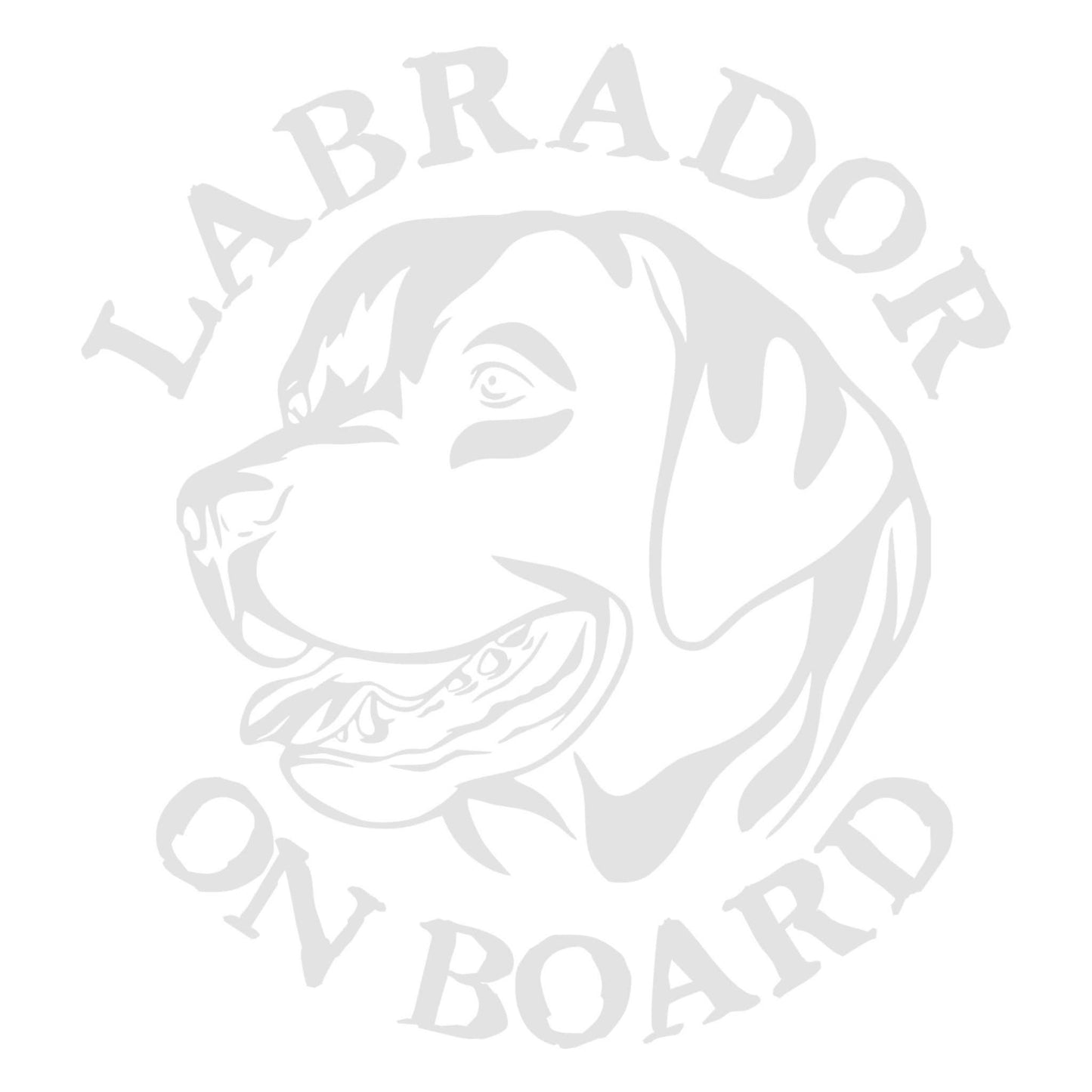 Sticker auto Labrador on board, alb, pentru luneta masinii. Sticker Labrador on board rezistent.