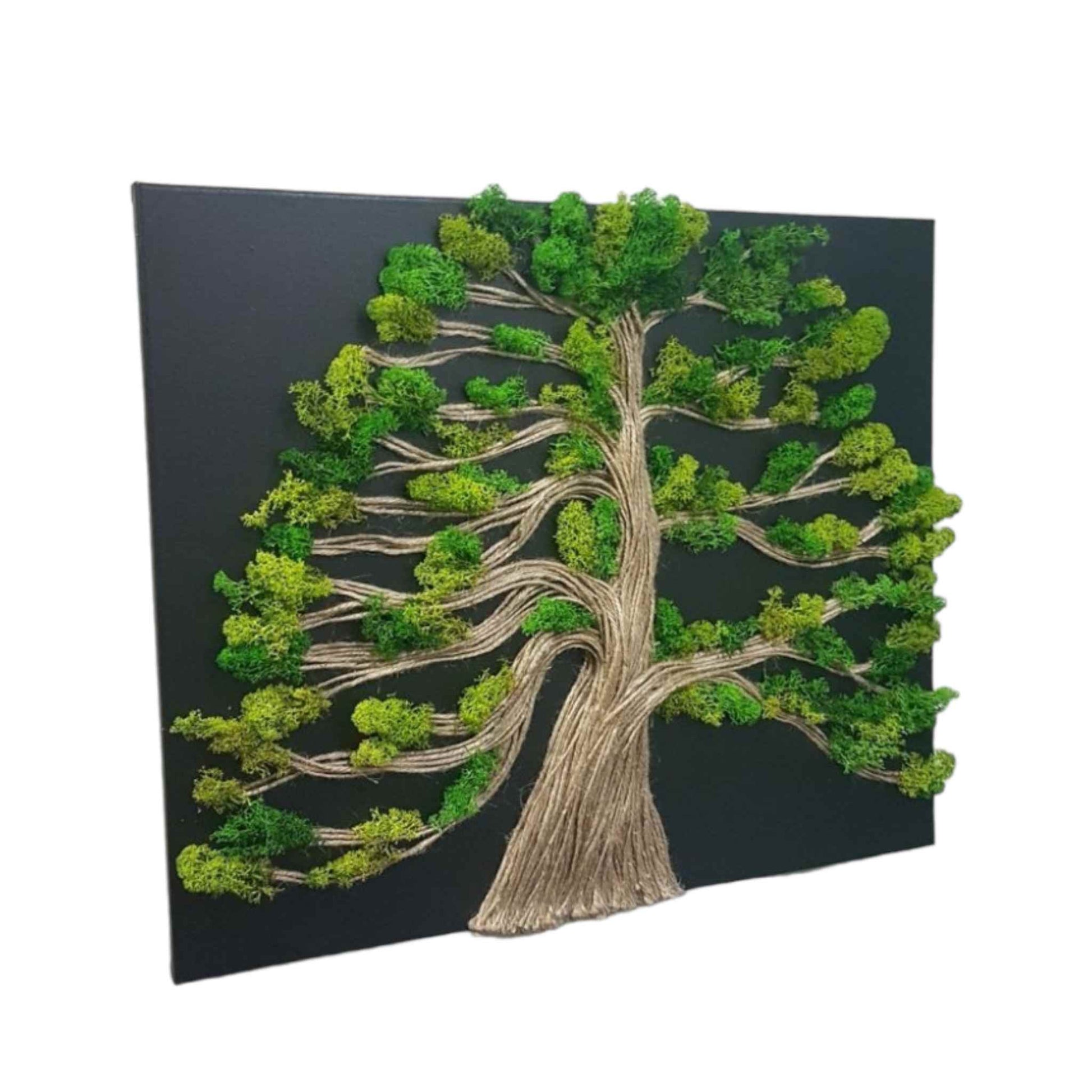 Tablou cu licheni naturali, copac 3D si sfoara, realizat handmade, manual, format landscape de 30x40 cm.