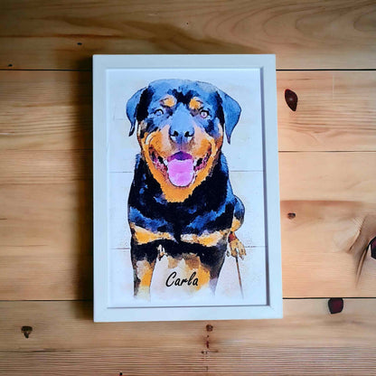 Tablou personalizat animal de companie caine, watercolor. Cadou personalizat iubitor de animale.