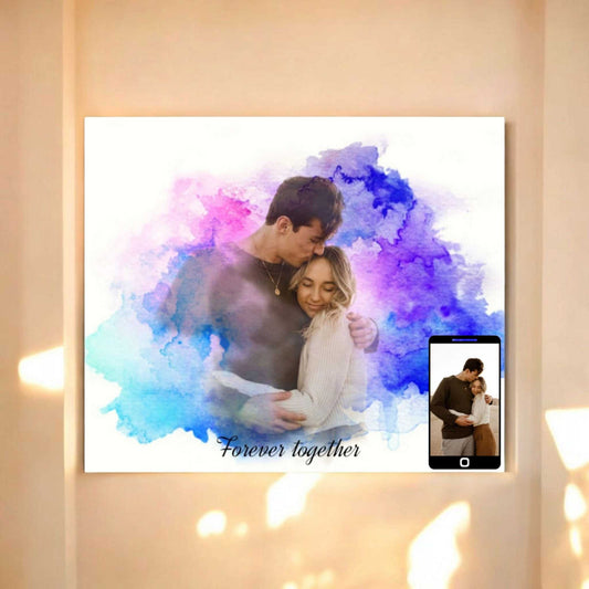 Tablou personalizat cu poza si efect acuarela, 100x80 cm.