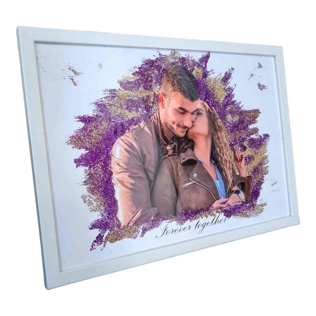 Tablou cu sclipici multicolor personalizat cu poza ta. Tablou cu sclipici format A4.