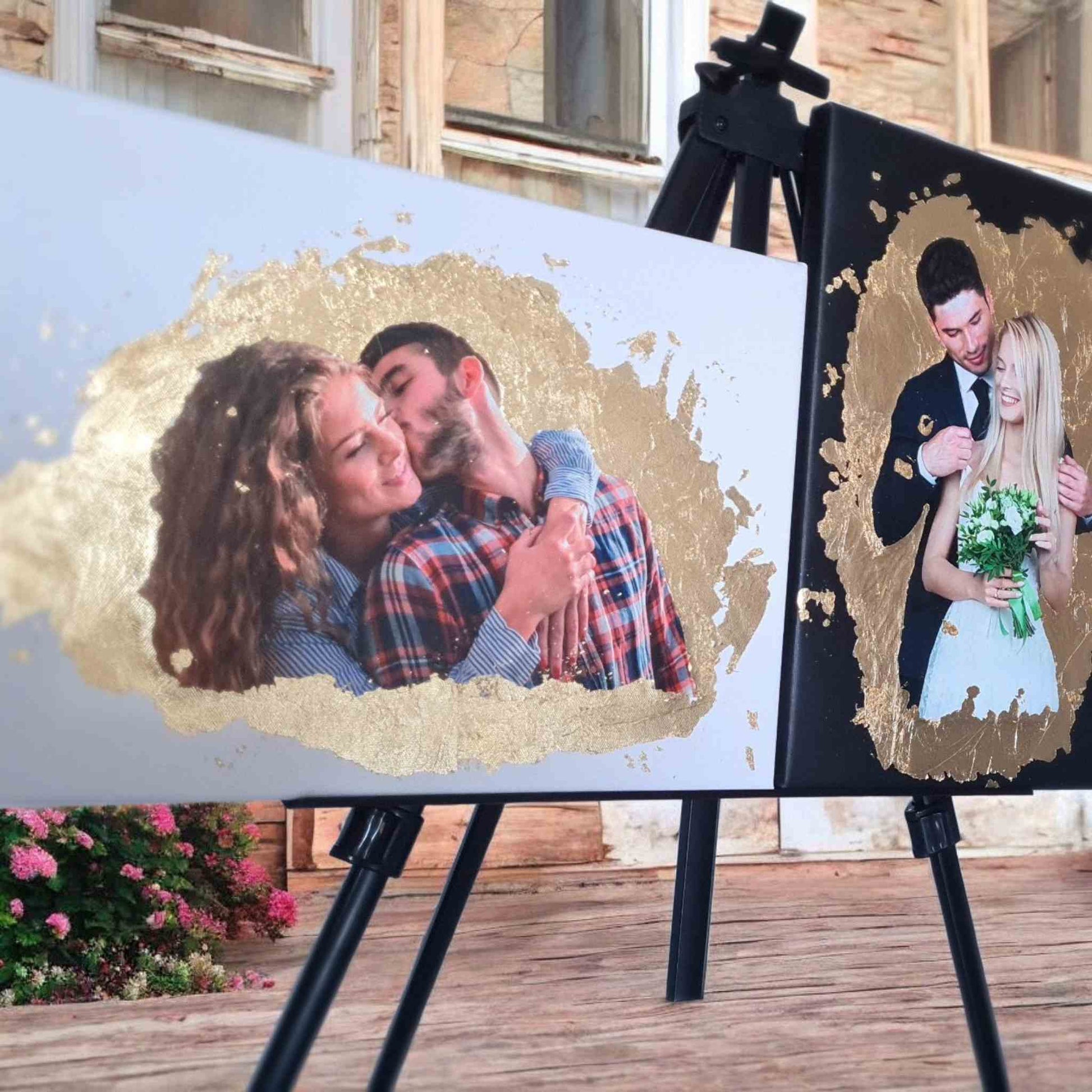 Tablouri personalizate cu foita de aur si poza, format A3.