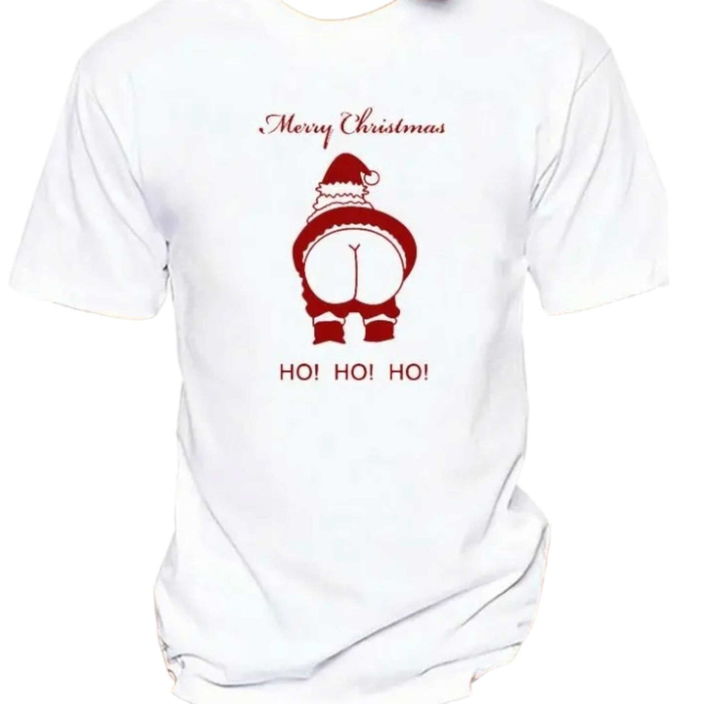 Tricou de Craciun, amuzant cu text funny " HO HO HO", alb, 100% bumbac.