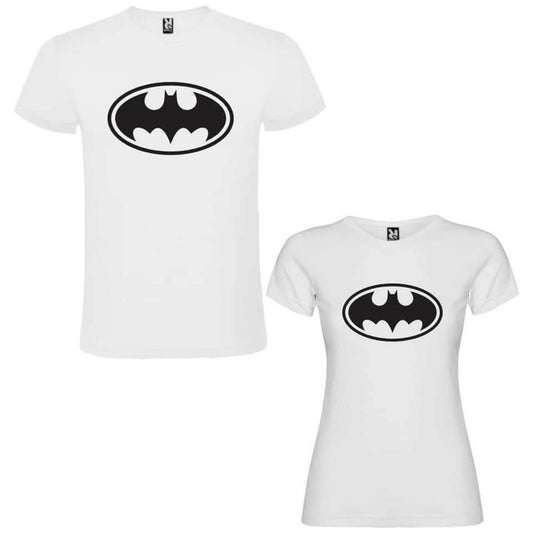 Tricouri personalizate de cuplu, model "Batman", 100% bumbac, albe.